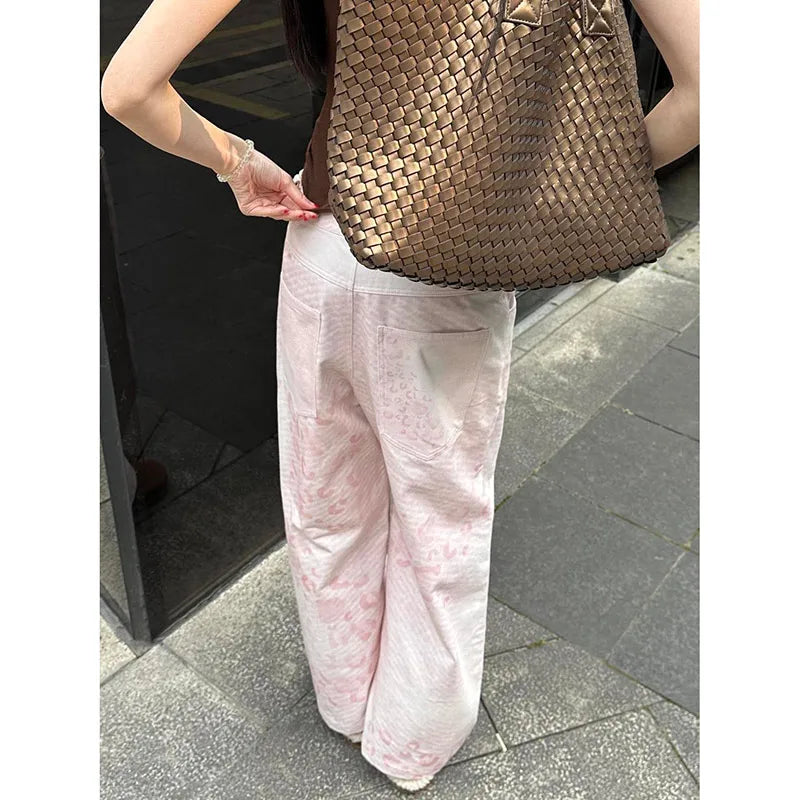 Pink Vintage High Waist Wide Jeans