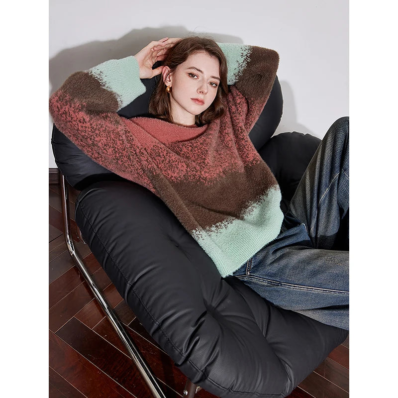 Gradient Round Neck Woolen Knitted Sweater