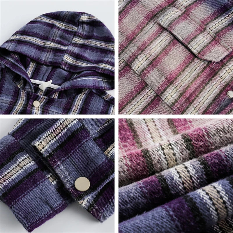 Luxury Plaid Hooded Pure Cotton Shirt