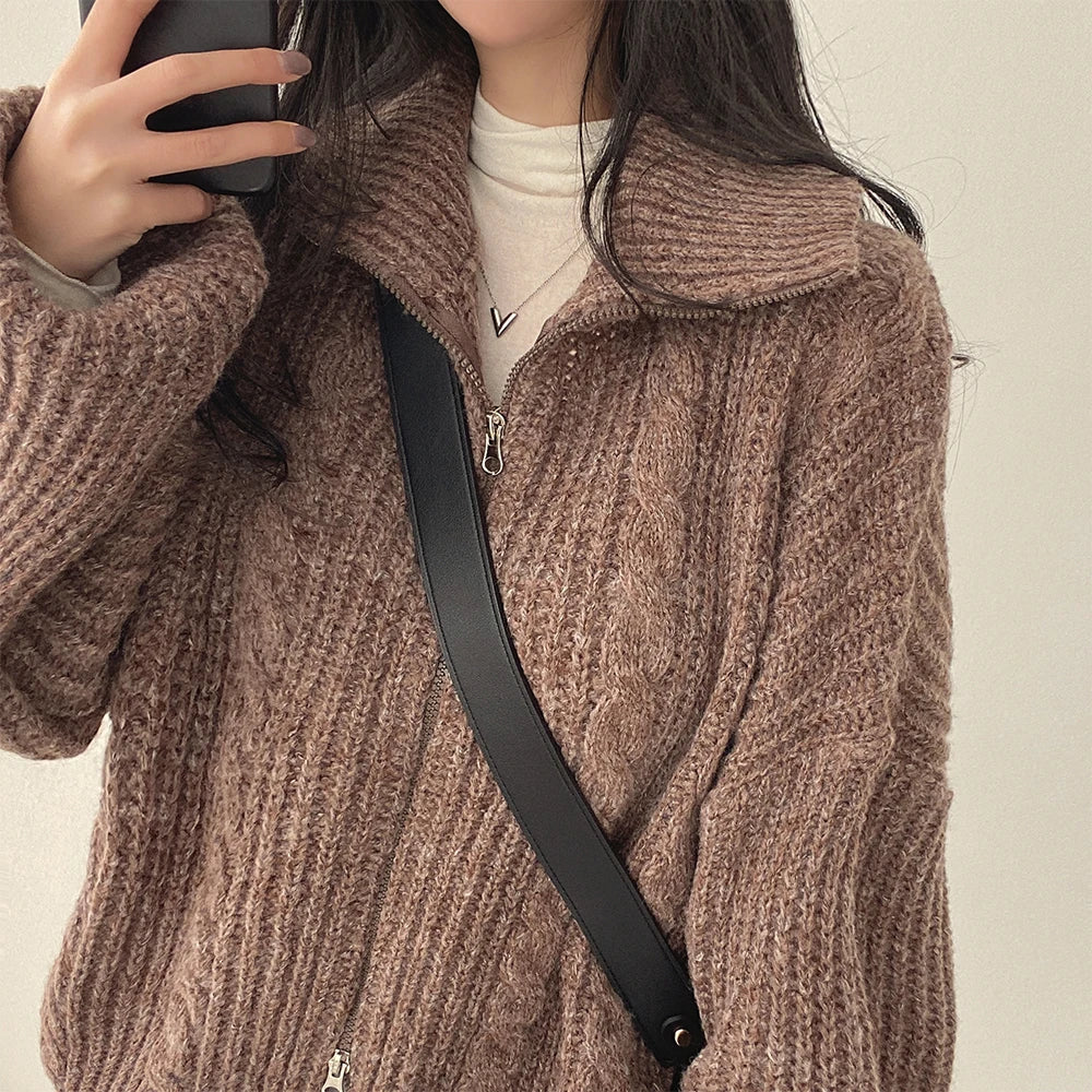 Cozy Oversized Knitted Zipper Cardigan Sweater