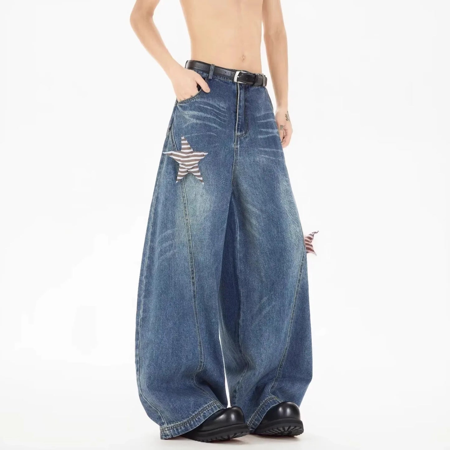 Vintage Low Waist Lace Wide Jeans