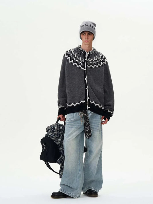 Velvet Contrast Knit Cardigan Sweater