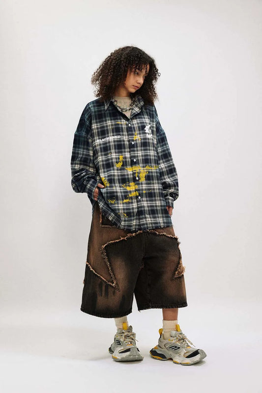 Vibrant Plaid Paint Splatter Shirt