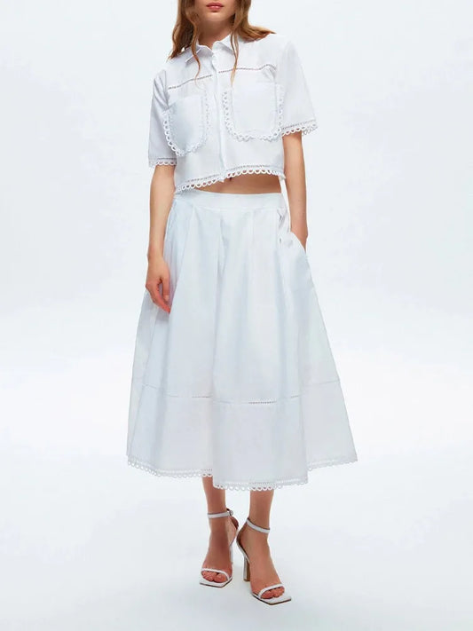 Lapel Sleeve High Waist Skirt