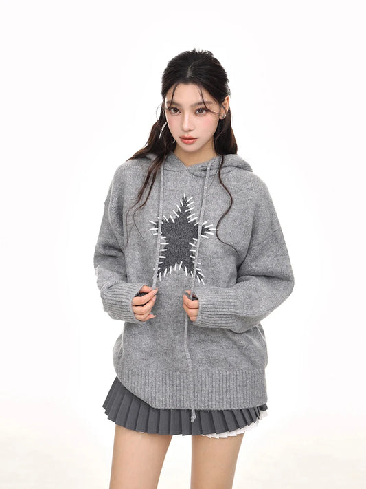 Cozy Oversized Star Print Hooded Sweater
