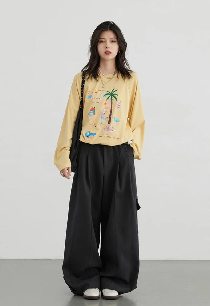 Loose Round Neck Cartoon Print T-Shirt