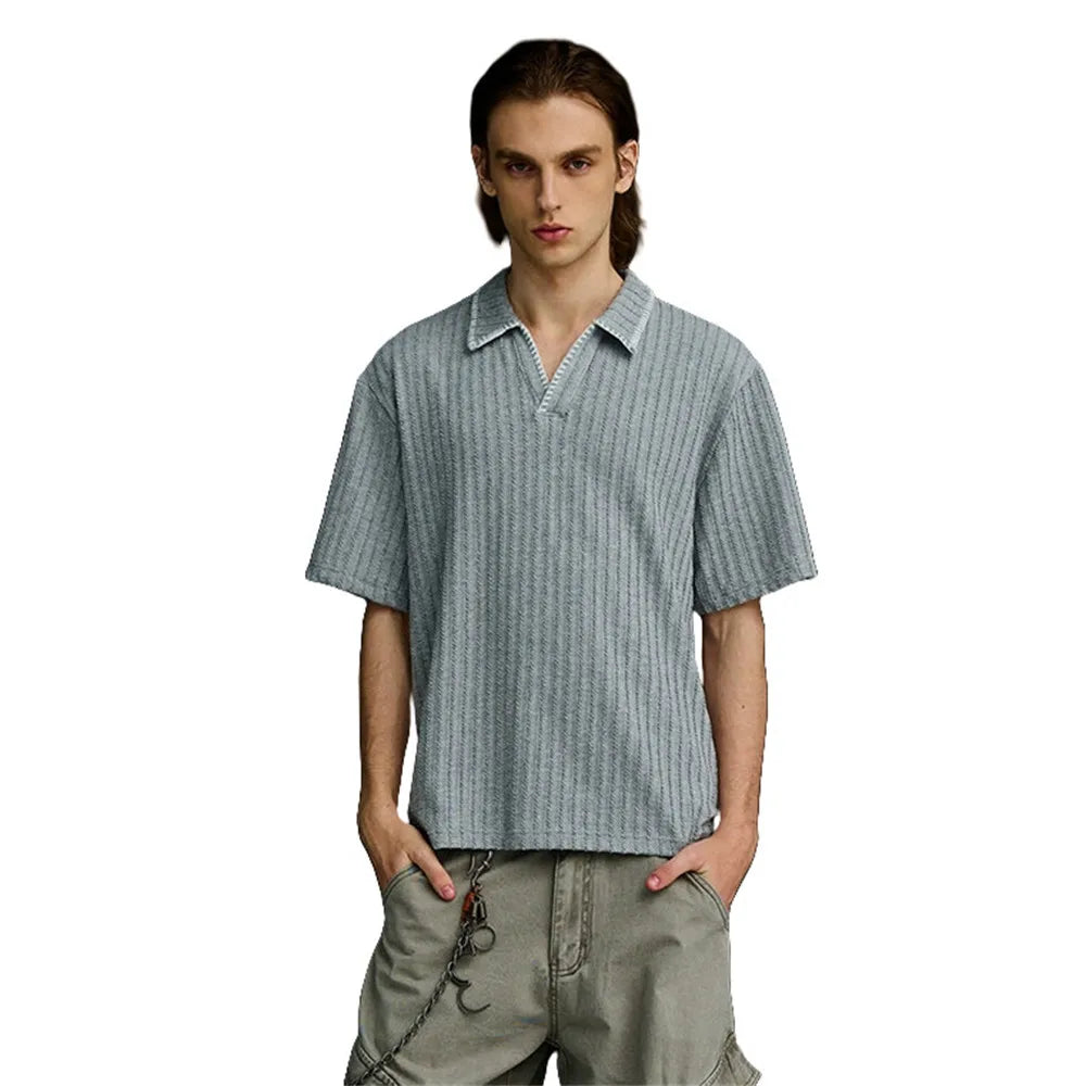 Loose Knitted Lapel Short Sleeve T-Shirt