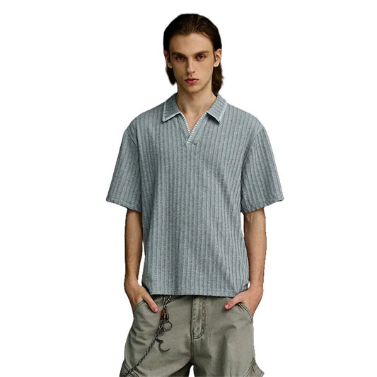 Loose Knitted Lapel Short Sleeve T-Shirt