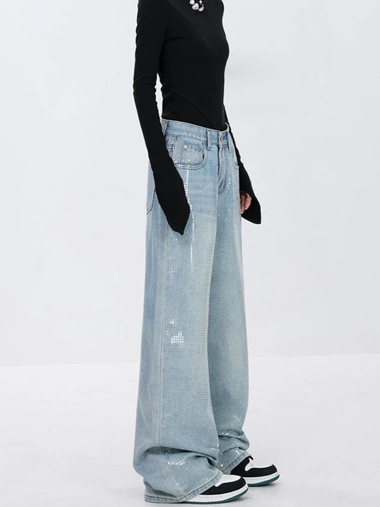 Sequin High Waist Wide Leg Jeans