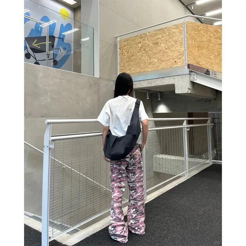 Pink Camouflage Wide Leg Workwear Jeans
