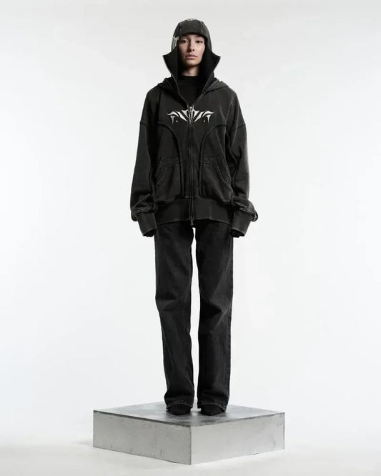 Oversized Embroidered Ninja Zip Up Shirt