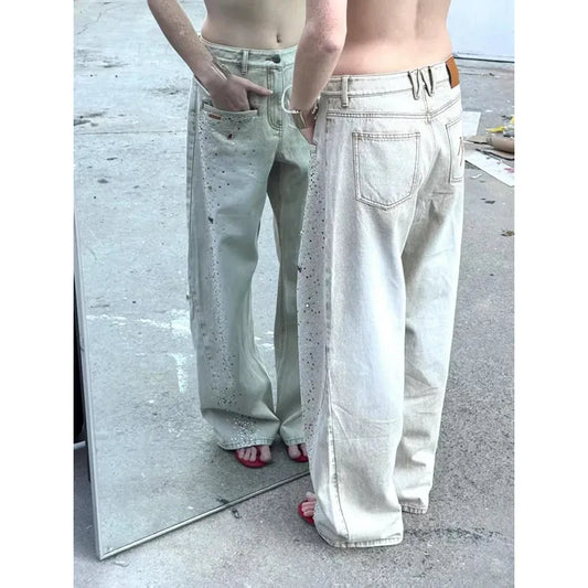 Hot Girl Heavy Diamond Splicing Jeans