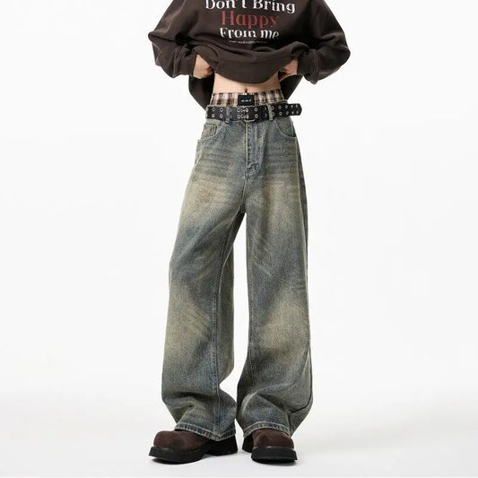 Vintage Distressed Wide Leg Denim Jeans
