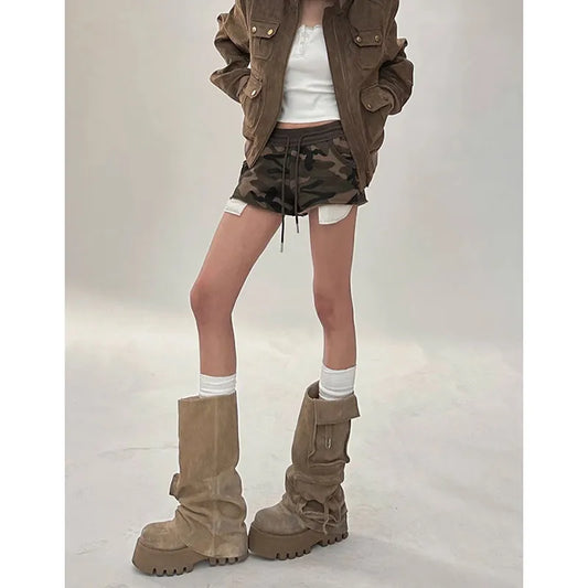 Elastic Wide Leg Denim Shorts