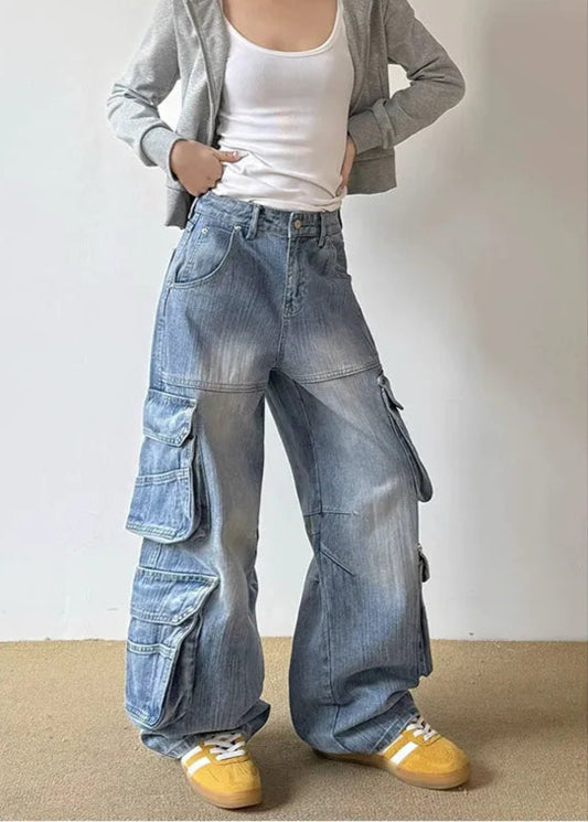 Contrasting Colors High Waist Wide Jeans