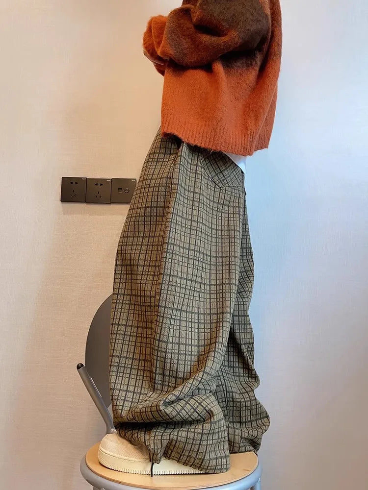 Stylish Oversized Plaid Wide Leg Pants