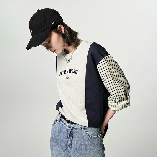 Contrast Striped Embroidered Sweatshirt