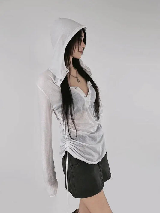 Sheer Mesh Hooded Slim Fit T-Shirt
