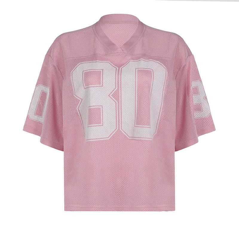 Stylish Number Print V-Neck Football T-Shirt