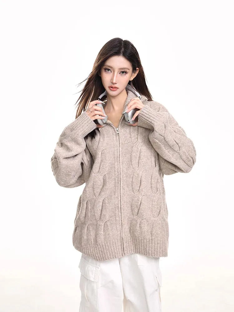 Cozy Retro Knitted Zipper Cardigan Sweater