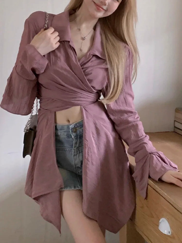 Asymmetrical Design Casual Blouse Women Shirt