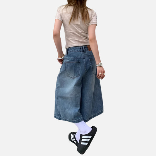 Light Blue Wide Leg Denim Jorts