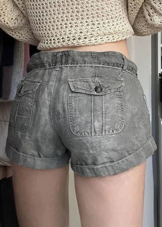 Vintage Low Waist Grey Denim Shorts