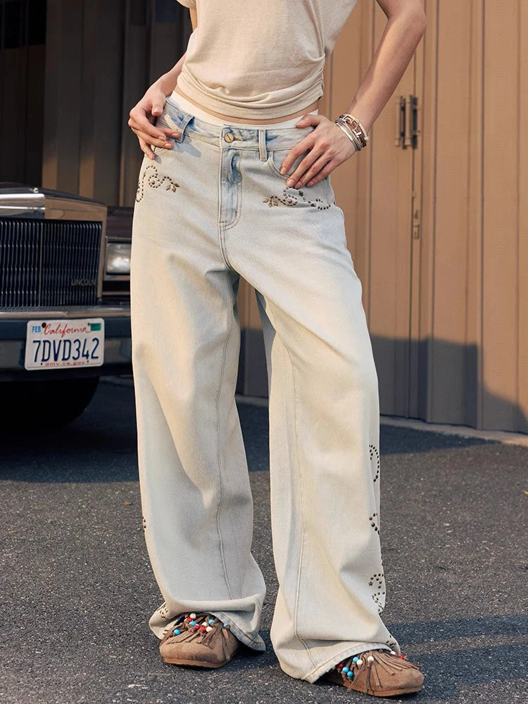 Retro Embroidery Baggy Pattern Hip Jeans