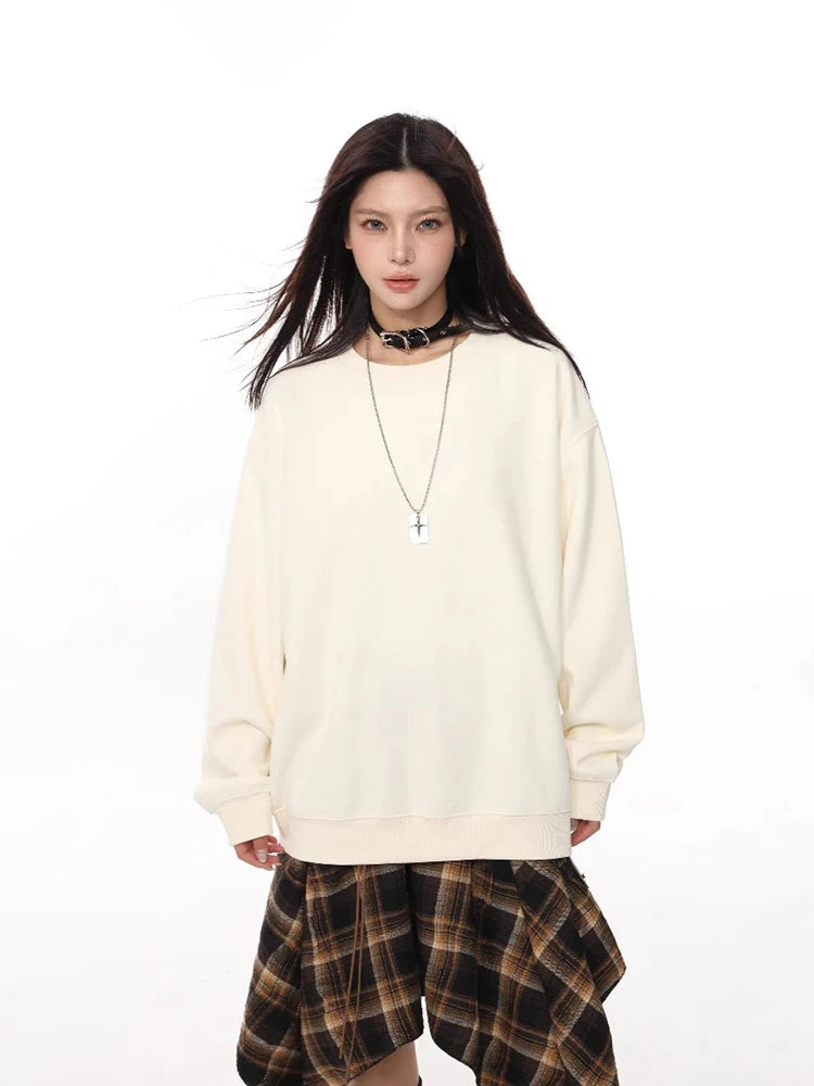 Versatile Loose Fit Solid Color Sweatshirt
