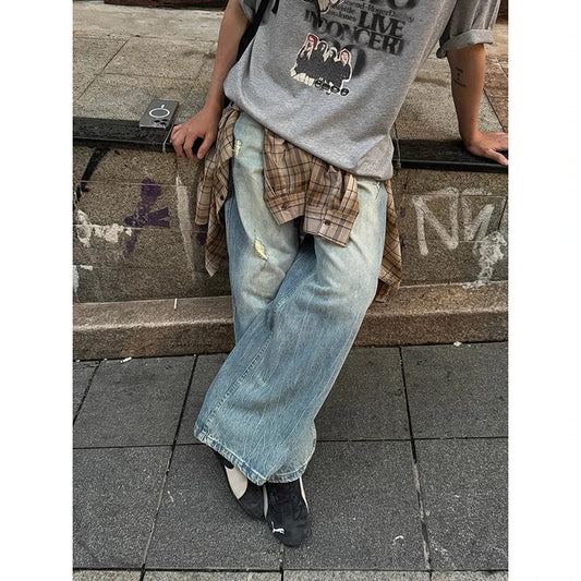 Blue Gothic Y2K Ripped Cargo Jeans