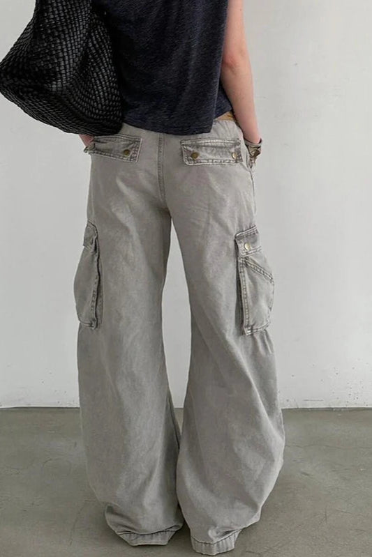 Khaki Vintage Cargo Wide Leg Jeans