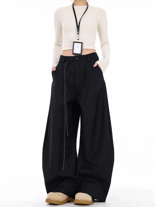High Waist Straight Black Suit Pants
