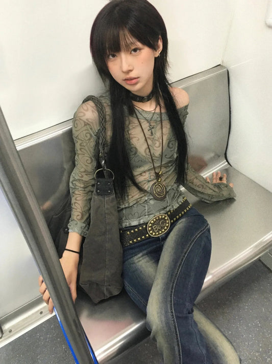 Grunge Aesthetic Mesh Japanese Sheer T-Shirt