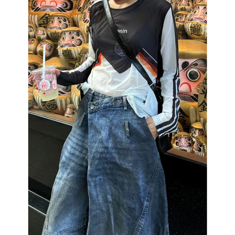 Vintage High Waist Blue Wide Jeans