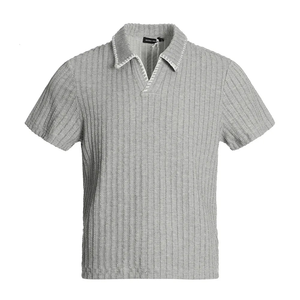 Loose Knitted Lapel Short Sleeve T-Shirt