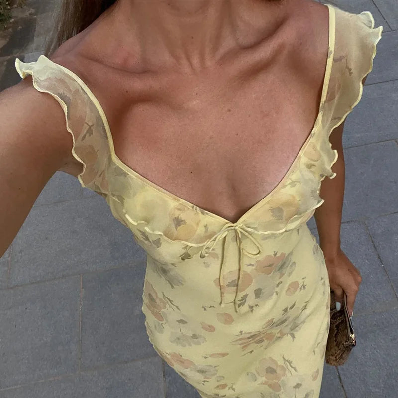 Floral Cami Dress Slim Tie Bow