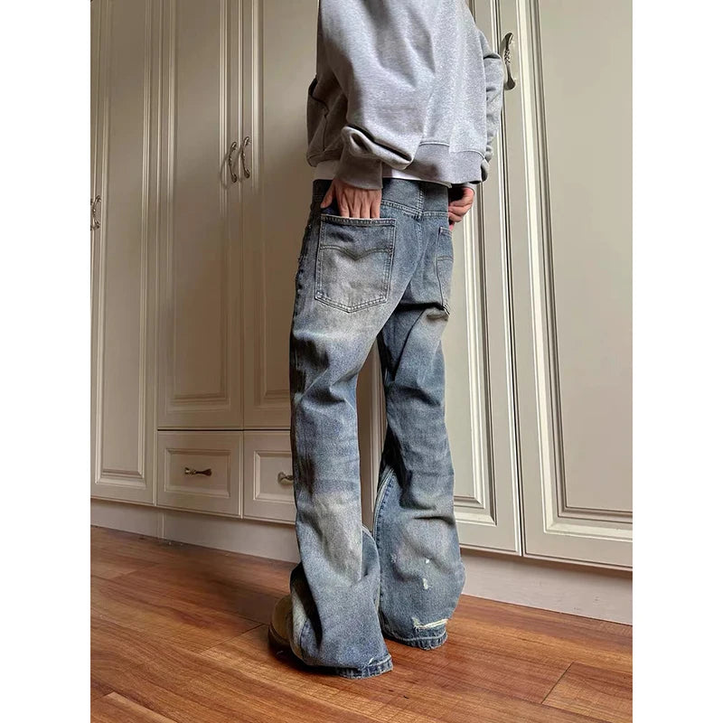Ripped Denim Wide Leg Pants Jeans