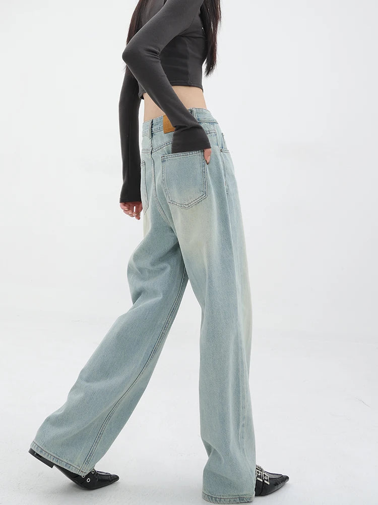 High Waist Vintage Denim Wide Jeans
