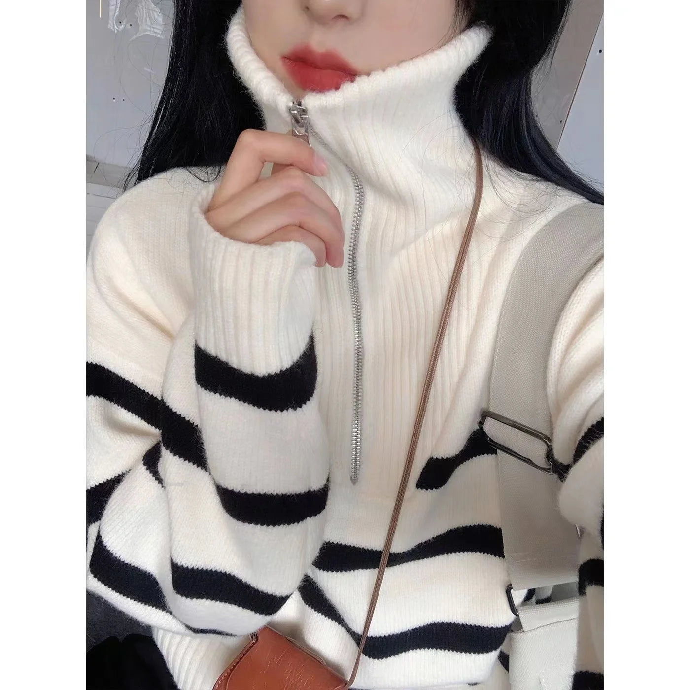 Cozy Oversized Knitted Zipper Pullover Sweater