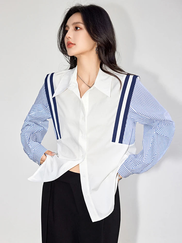 Chic Striped Contrast Color Casual Shirt