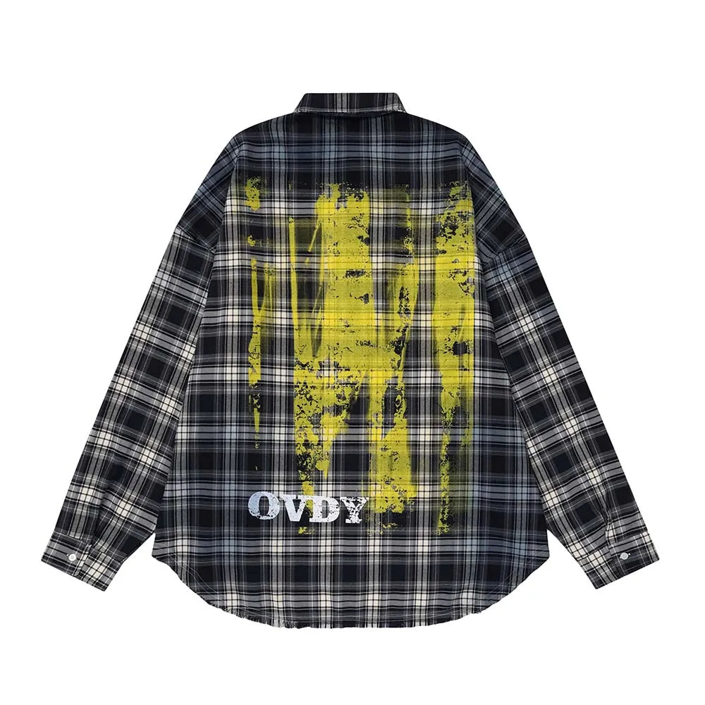 Vibrant Plaid Paint Splatter Shirt