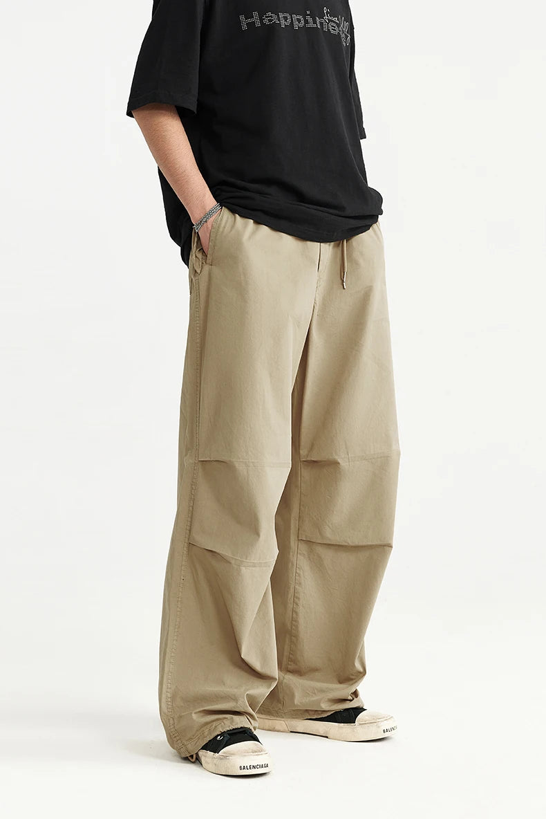 Elastic Waist Baggy Parachute Cargo Pants