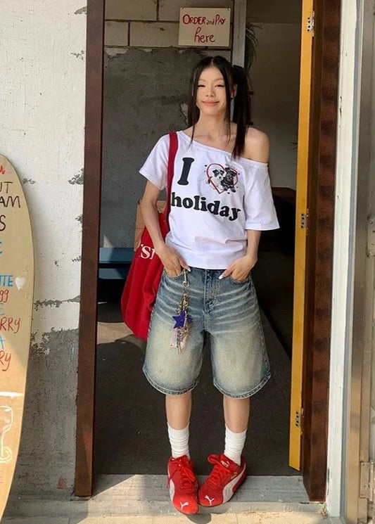 Vintage Cat Whisker Washed Denim Shorts