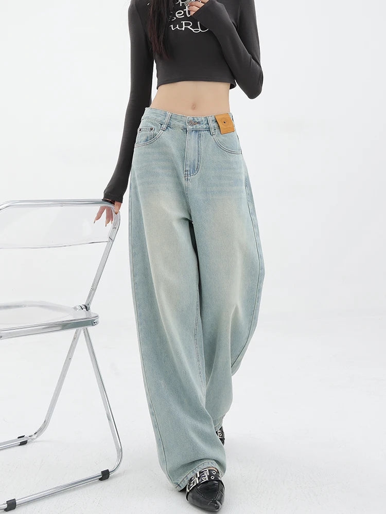High Waist Vintage Denim Wide Jeans
