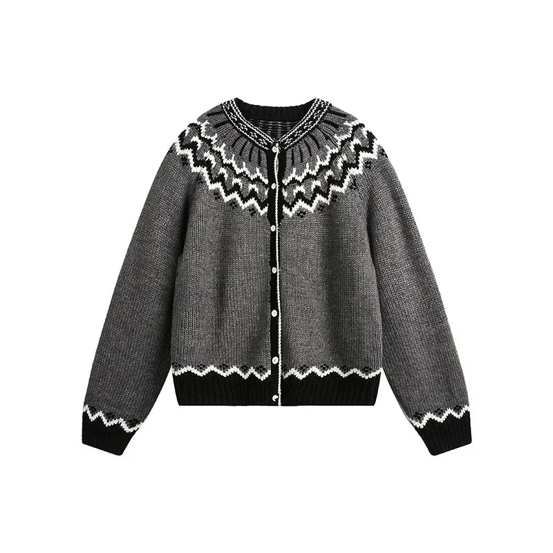 Velvet Contrast Knit Cardigan Sweater