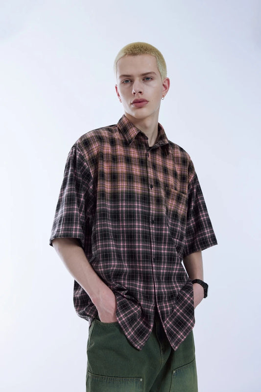 Oversized Plaid Heavyweight Short Sleeved Shirt
