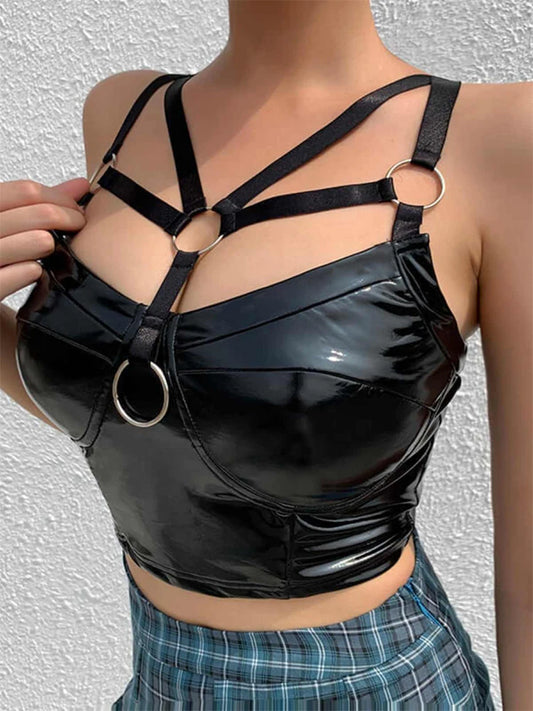 Black Y2K Leather Gothic Corset