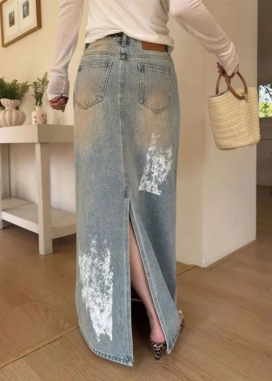 Slimming Vintage High Waisted Denim Skirt