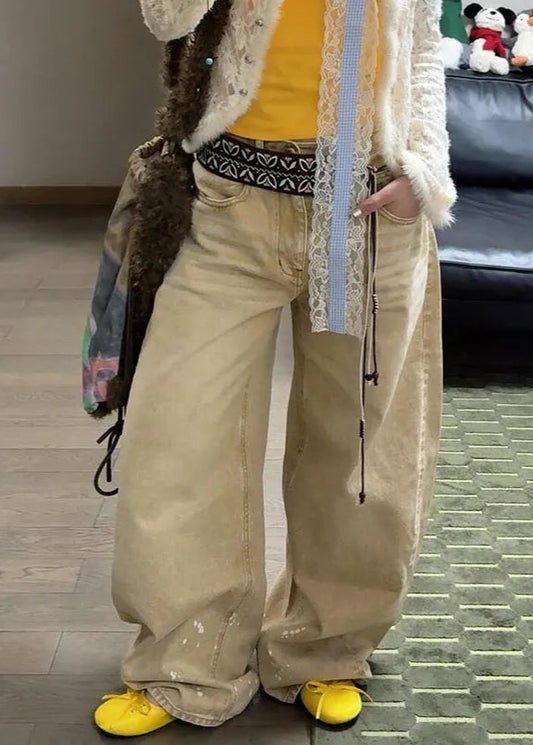 Khaki Vintage High Waisted Straight Jeans