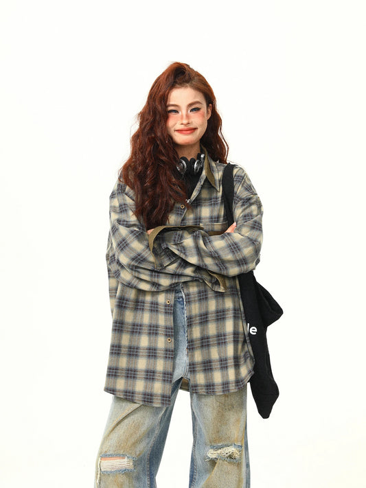 Contrasting Color Plaid Jacket Spring/Autumn Shirt